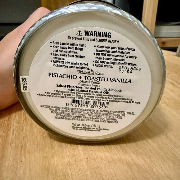 Pistachio & Toasted Vanilla 3-Wick Candle Bath & Body Works/White Barn BBW NWT - Picture 3 of 3